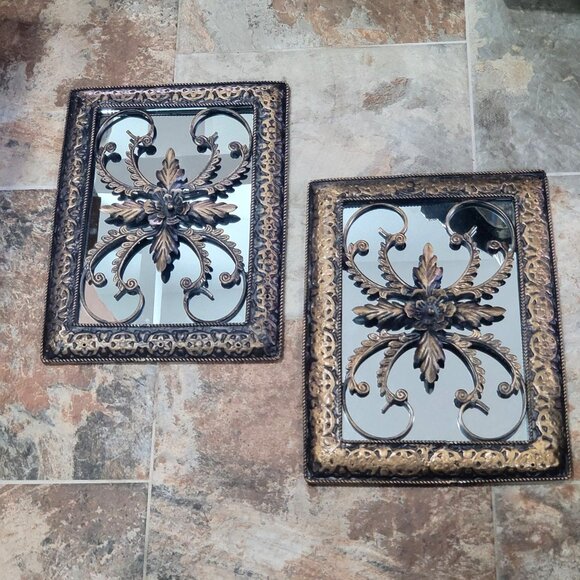 Wall Hanging Decor Mirror Metal Floral Pattern Overlay Wrought Metal Frame - Picture 8 of 13